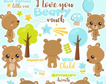 Teddy bear clipart commercial use, clipart, vector graphics, digital clip art, nursery, bear - CL1147