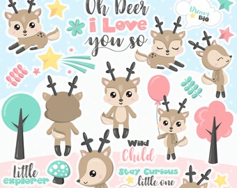 deer baby animals clipart commercial use, clipart, vector graphics, digital clip art, woodland, deer, nursery - CL1149