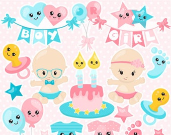 Gender reveal clipart commercial use, vector graphics, digital clip art, baby shower digital images, party  - CL1142