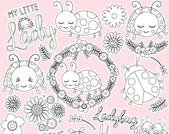 Little ladybug digital stamp commercial use, black lines, vector graphics, digital stamp, digital images - DS1162