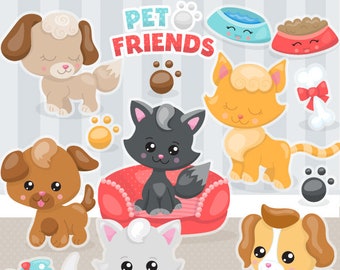 Pet friends clipart commercial use, animal friends vector graphics, digital clip art, digital images  - CL1130