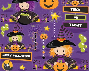 Halloween clipart commercial use, witch clipart vector graphics, witches digital clip art, wand digital images - CL1003