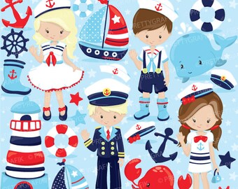 Nautical Kids clipart utilisation commerciale, graphiques vectoriels marins, clip art numérique pingouin, images numériques - CL800