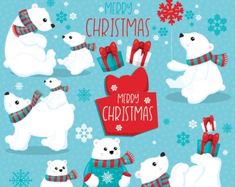 Polar bears clipart commercial use, christmas bear vector graphics, christmas digital clip art, polar bear images - CL1048