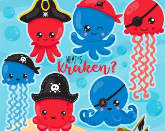 Pirate Octopus clipart commercial use,  vector graphics,  animals digital clip art, octopus digital images - CL1074