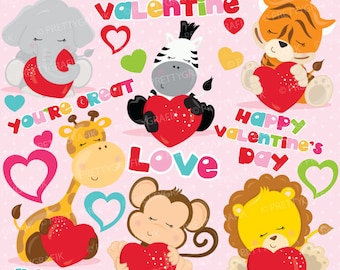 Valentine clipart commercial use, safari valentine vector graphics, digital clip art, digital images - CL778