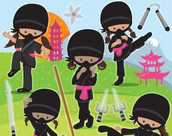 Ninja clipart commercial use, ninja girls vector graphics, karate digital clip art, ninja party digital images - CL1092