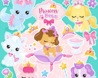 Princess pets clipart commercial use, clipart, vector graphics, digital clip art, dogs, cats - CL1163