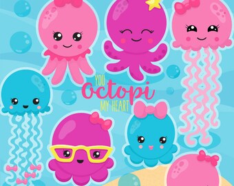 Cute Octopus clipart commercial use, vector graphics, girl animals digital clip art, octopus digital images - CL1073