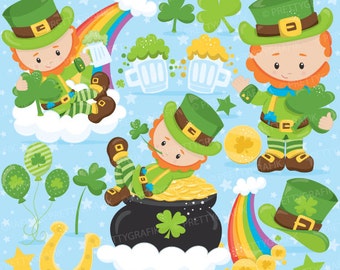 St-Patrick's Clipart kommerzielle Nutzung, Kobold Vektorgrafik, digitale ClipArt, digitale Bilder - CL815