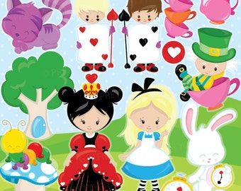 Alice in wonderland clipart commercial use, alice vector graphics, wonderland digital clip art, digital images - CL946