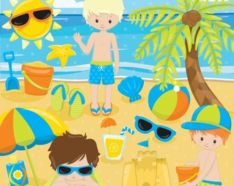 Beach party clipart commercial use, beach kids vector graphics, vacation kids digital clip art, digital images  - CL850