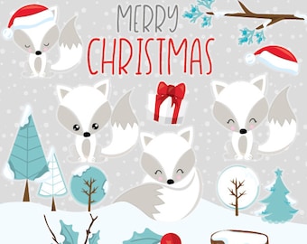 Christmas Foxes clipart commercial use,  clipart, christmas fox, woodland animals vector graphics, clip art - CL1046