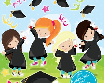 Graduation clipart commercial use,  kids vector graphics, Graduation girls digital clip art, digital images - CL982
