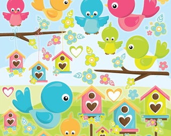 birds clipart commercial use, bird clipart vector graphics, bird house digital clip art, baby birds digital images - CL997