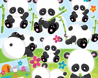 Panda clipart commercial use, baby panda vector graphics, panda bear digital clip art, asian digital images  - CL960