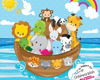 Noah's ark clipart commercial use, non-profit pack, ark with animals vector graphics, animal digital clip art - CL936