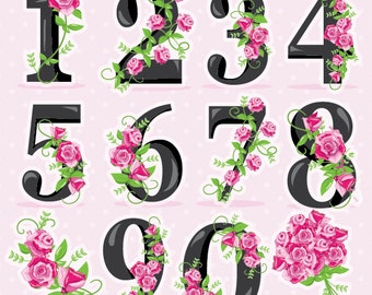 Floral numbers clipart, wedding clipart commercial use, Floral vector graphics, flowers clip art, digital images - CL957