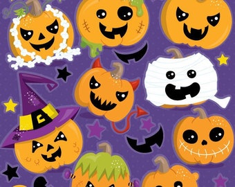 Halloween Pumpkins clipart, kawaii pumpkins, commercial use, Halloween vector graphics, digital clip art, halloween CL1186