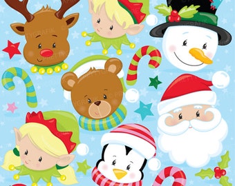 Christmas faces clipart commercial use, vector graphics, digital clip art, digital images  - CL747