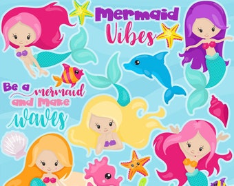 Mermaid clipart commercial use, clipart, vector graphics, digital clip art, mermaids, dolphin - CL1152