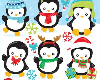 Christmas baby penguins clipart commercial use, kawai christmas penguins vector graphics, clipart  - CL928