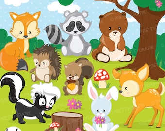 woodland animals clipart commercial use, vector graphics, digital clip art, digital images - CL807