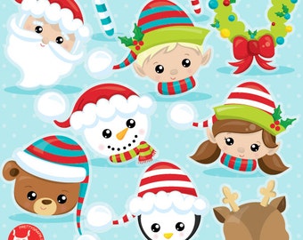 Christmas faces clipart commercial use, clipart, vector graphics, Santa digital clip art, Christmas images - CL1034