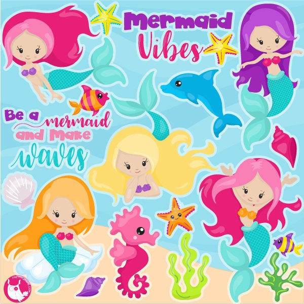 Mermaid clipart commercial use, clipart, vector graphics, digital clip art, mermaids, dolphin - CL1152