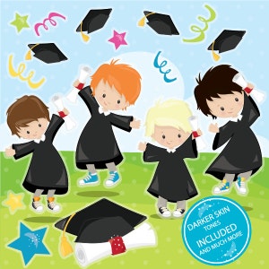 Graduation clipart commercial use, Graduation kids vector graphics,  boys digital clip art, digital images - CL980