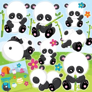 Panda clipart commercial use, baby panda vector graphics, panda bear digital clip art, asian digital images CL960 image 1