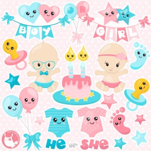 Gender reveal clipart commercial use, vector graphics, digital clip art, baby shower digital images, party  - CL1142