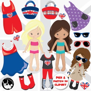 London girls clipart commercial use, paper doll vector graphics, doll digital clip art, paper doll digital images CL985 image 1