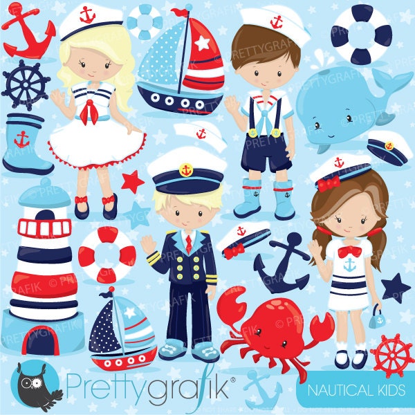 Nautical Kids clipart commercial use, sailor vector graphics, penguin digital clip art, digital images  - CL800