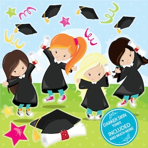 Graduation clipart commercial use, kids vector graphics, Graduation girls digital clip art, digital images CL982 image 1