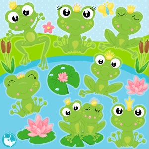 Frog clipart commercial use, frogs vector graphics, frog prince digital clip art, frog princess digital images - CL1083