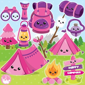 Glamping clipart commercial use, Camping clipart vector graphics, kawaii icons digital clip art, digital images  - CL990