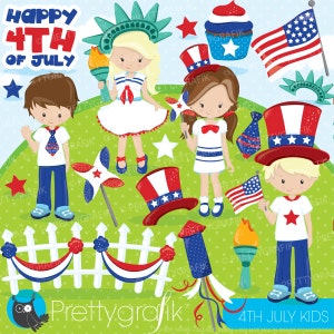 Independence day kids clipart commercial use, 4th of July vector graphics, Patriot digital clip art,  images - CL864