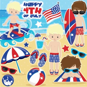 Independence day clipart, 4th of July, commercial use vector graphics, Patriotic boys clip art, digital images CL995 image 1