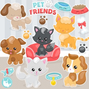 Pet friends clipart commercial use, animal friends vector graphics, digital clip art, digital images  - CL1130