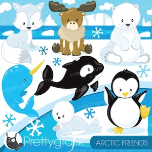 Arctic animal clipart commercial use, polar bear vector graphics, penguin digital clip art, digital images  - CL783