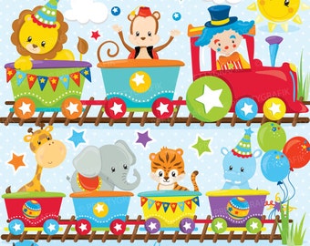 Circus party train clipart commercial use, Fun party train vector graphics, digital clip art, digital images - CL854