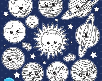 Solar System Clipart Black And White Etsy