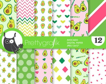 Avocado digital patterns, commercial use, Avocado scrapbook papers, Avocado papers, background - PS916