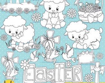 Easter lamb stamps digital stamp commercial use, vector graphics, digital stamp  - DS821