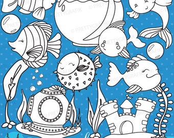 fish bowl digital stamps for scrapbooking, commercial use, vector graphics, digital clip art, images,  - DS715