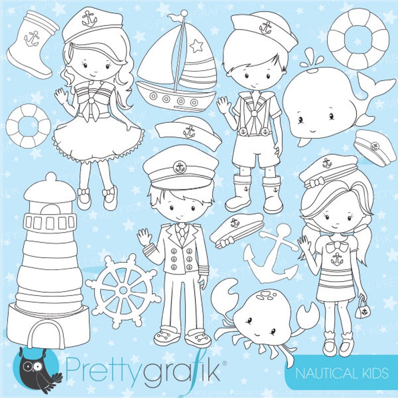 Nautical Kids clipart commercial use, sailor graphics, digital clip art, digital images DS800 image 1