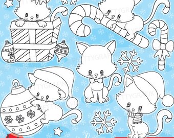 Christmas cat digital stamp commercial use, vector graphics, digital stamp, christmas - DS923