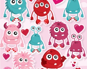 Valentine monsters clipart commercial use, vector graphics, digital clip art, digital images  - CL1219