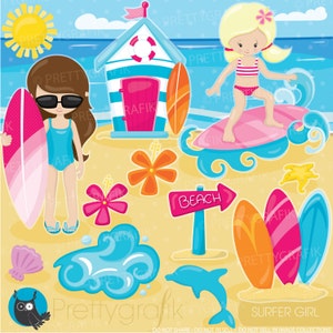 Surfer girls clipart, clipart commercial use, vector graphics, digital clip art, digital images CL902 image 1